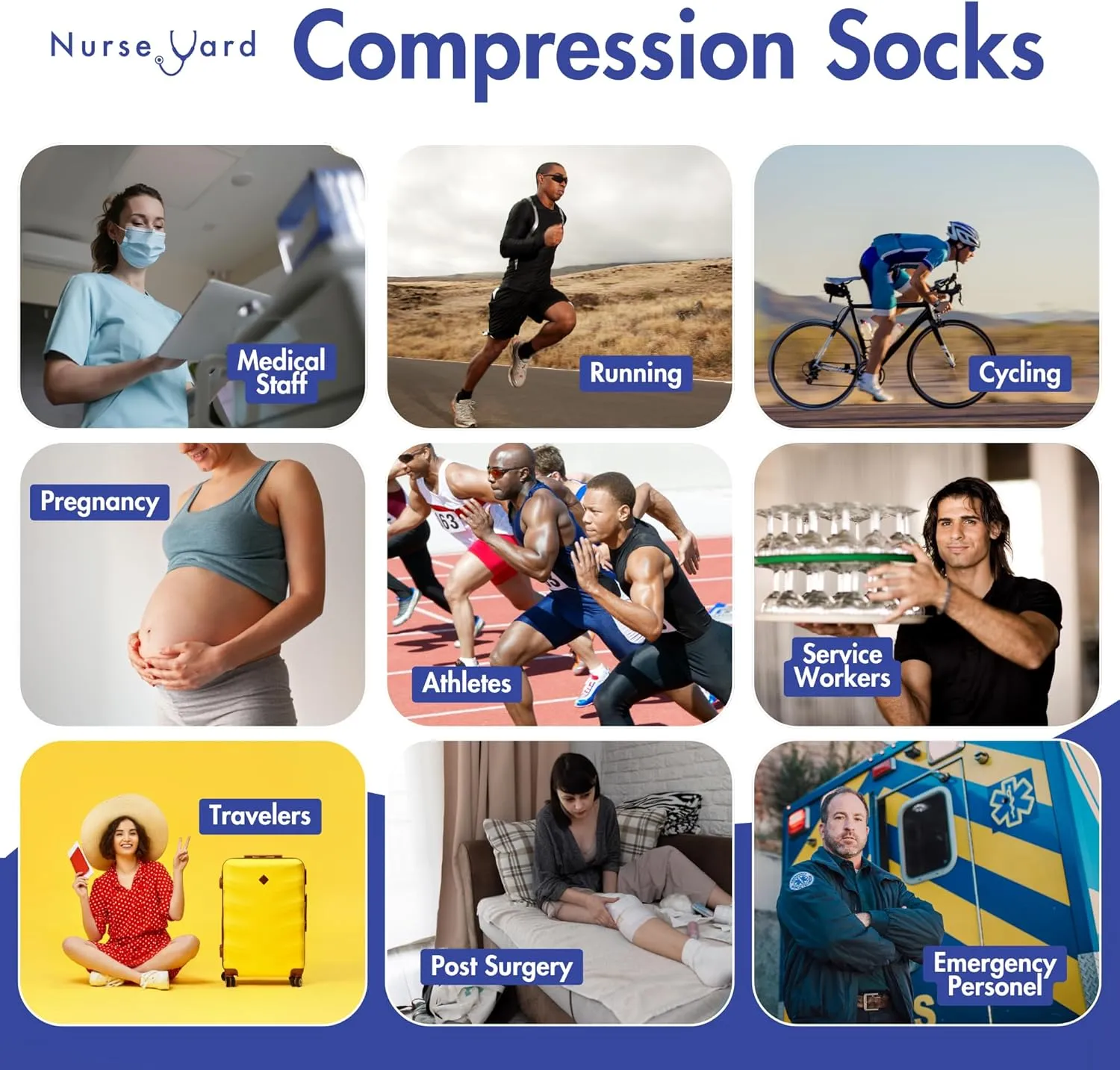 Compression Socks for Nurses - Women & Men - 20-30mmHg Graduated Compression, Zero-Toe Compression, For Medical Staff, Nursing, Athletic Support Such As Running, Cycling, Hiking - 1 Pair
