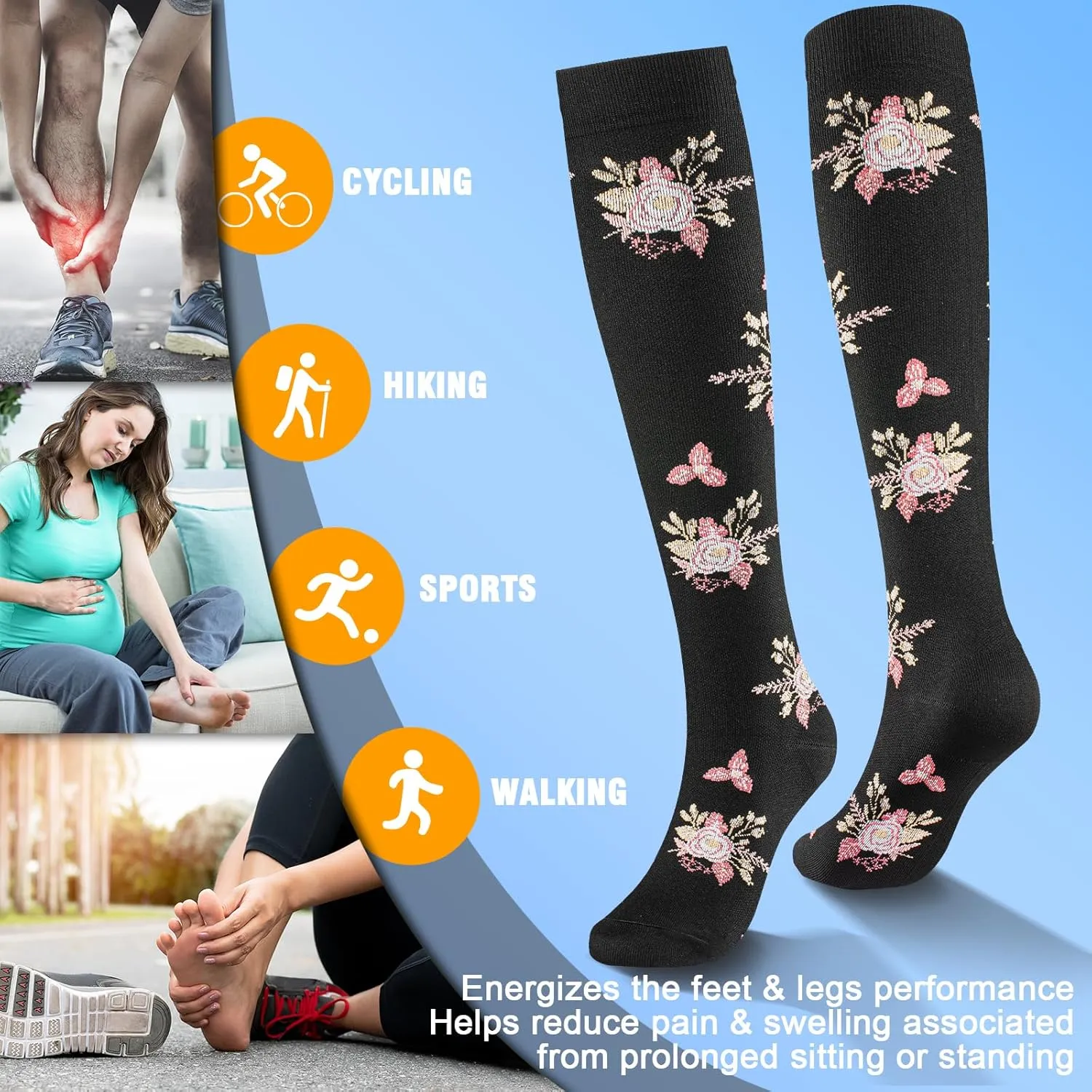 Compression Socks for Women & Men 6 Pairs Knee High Compression Socks 20-30 mmhg Best for Running,Nurse,Travel