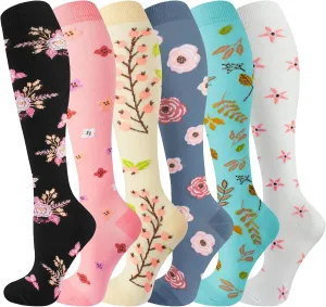 Compression Socks for Women & Men 6 Pairs Knee High Compression Socks 20-30 mmhg Best for Running,Nurse,Travel