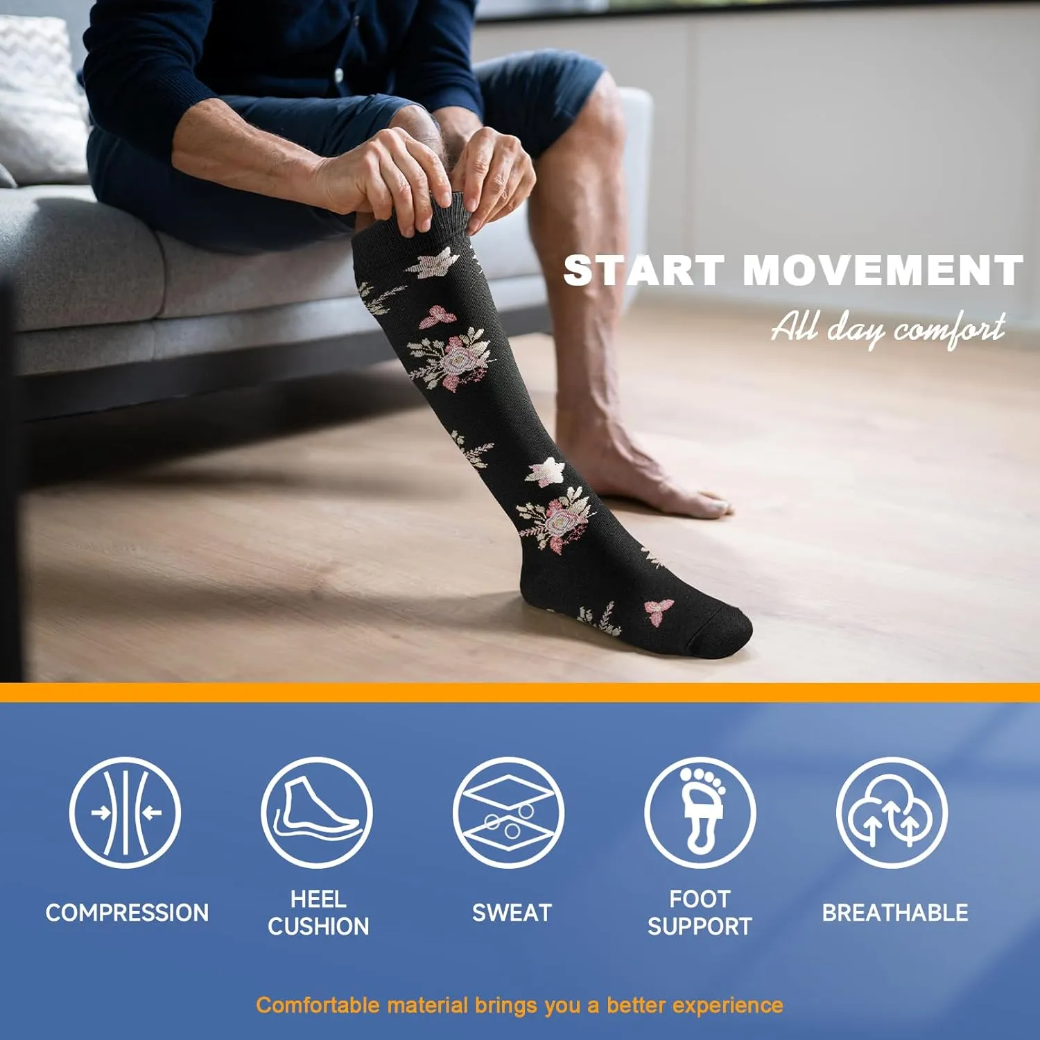 Compression Socks for Women & Men 6 Pairs Knee High Compression Socks 20-30 mmhg Best for Running,Nurse,Travel
