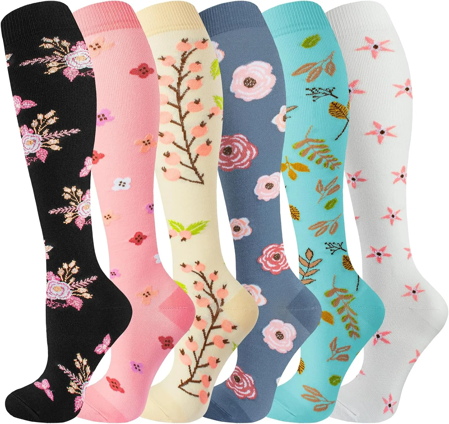 Compression Socks for Women & Men 6 Pairs Knee High Compression Socks 20-30 mmhg Best for Running,Nurse,Travel