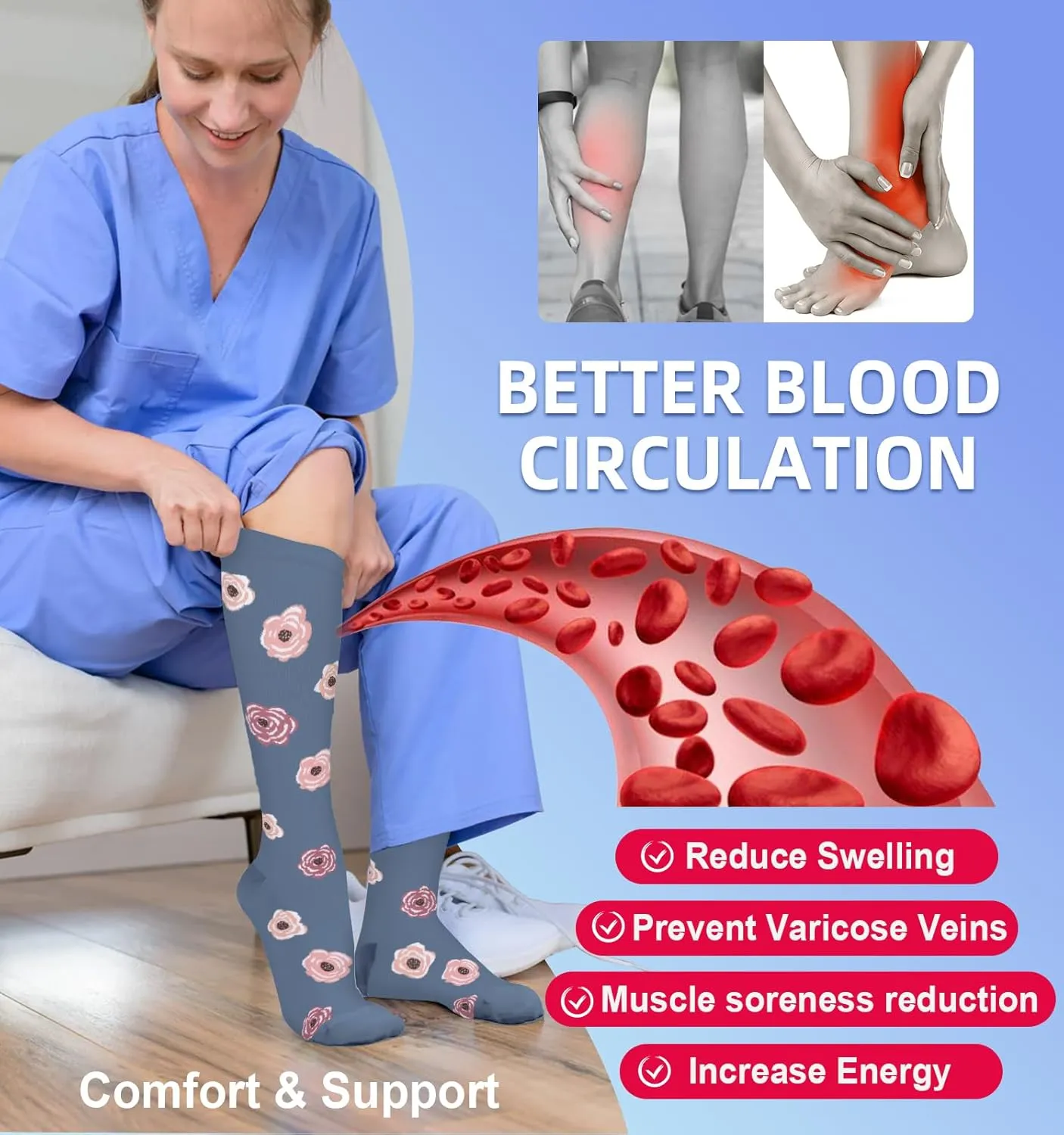 Compression Socks for Women & Men Circulation (4 Pairs) 15-20 mmHg is Best Support for Nurses Running Hiking Travel
