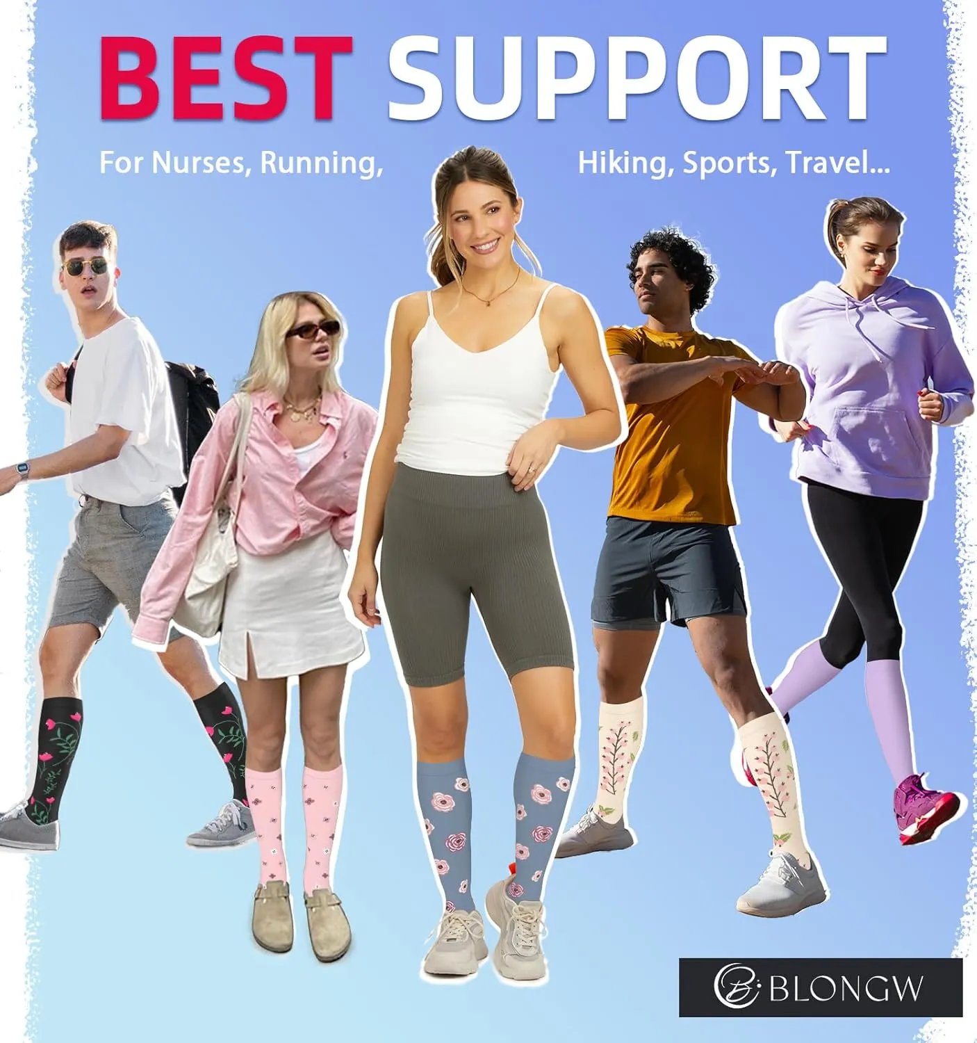 Compression Socks for Women & Men Circulation (4 Pairs) 15-20 mmHg is Best Support for Nurses Running Hiking Travel
