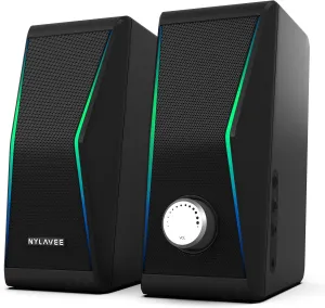 Computer Speakers, Bluetooth 5.0 Hi-Fi Stereo PC Speakers, 4 Dynamic Lighting Modes, AC Adapter Powered and 3.5mm AUX-in Computer Speakers for Desktop PC, Monitor, Laptop, Tablet, Phone