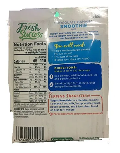 Concord Foods Chocolate Banana Smoothie Mix, 1.3 oz Pouch (VALUE Pack of 18 Pouches)