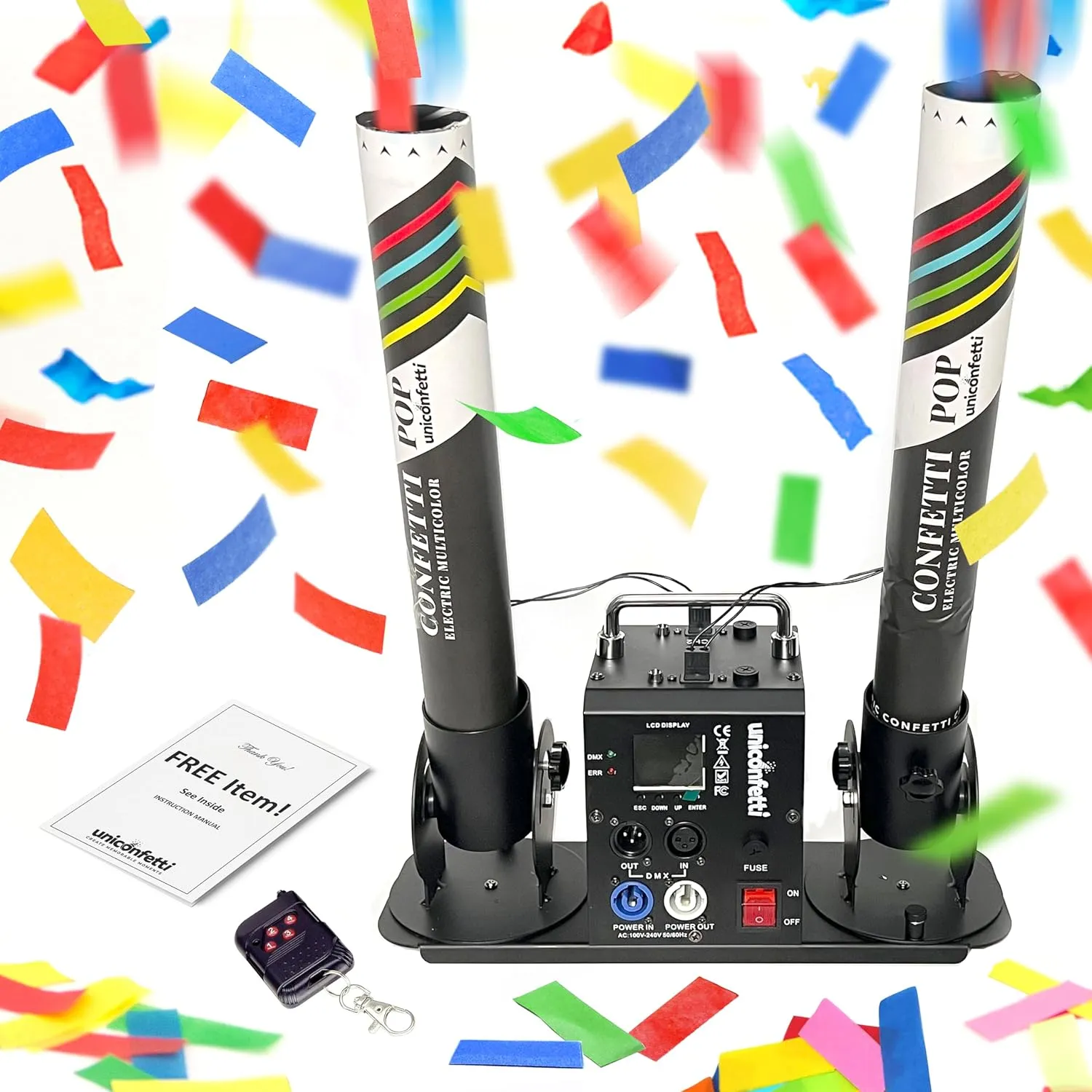 Confetti Cannon Machine 2-Shot | Confetti Blower Machine Confetti Cannon with Wireless Remote & DMX Control for Concerts, Parties, and Special Events