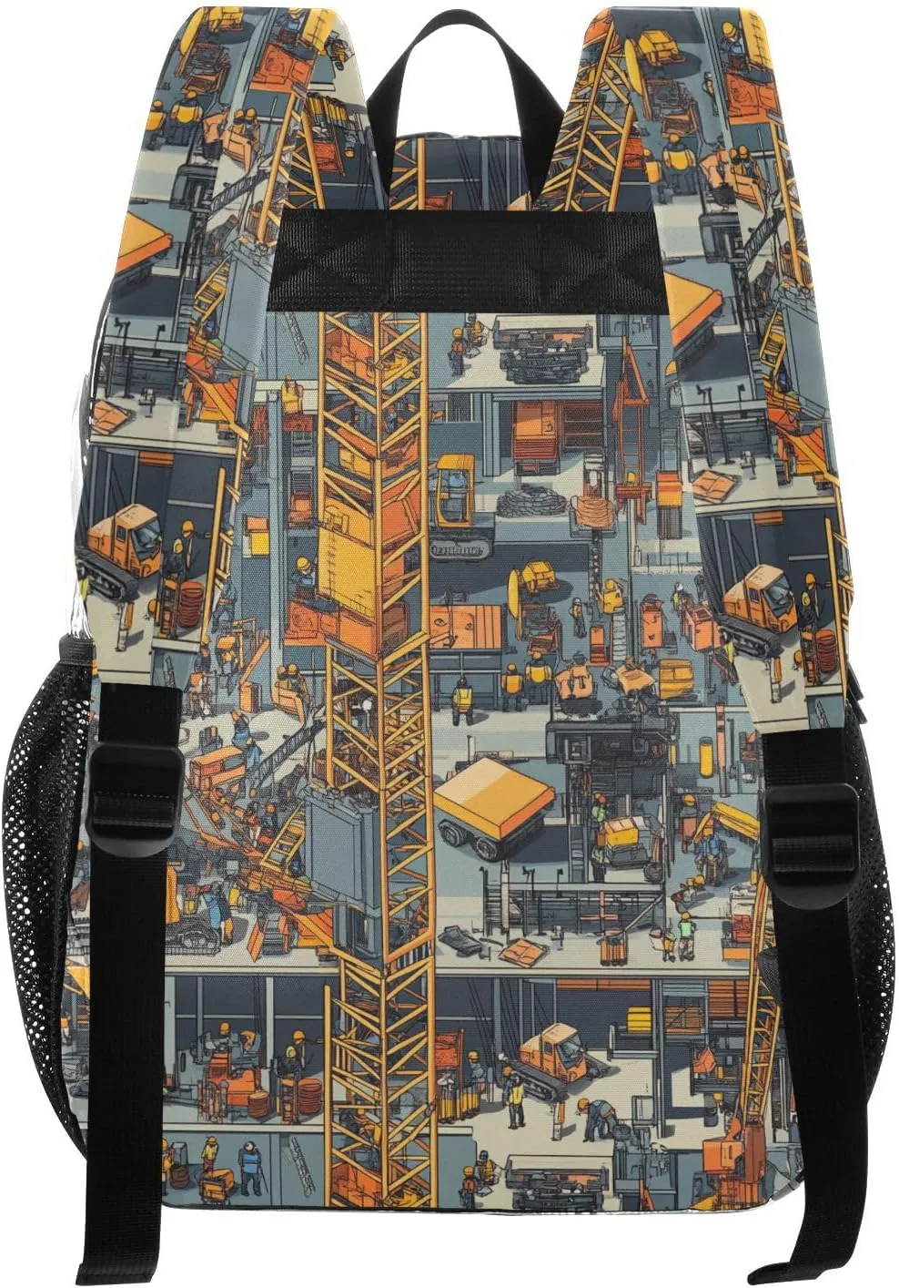 Construction Scene Building Bridges Concrete Mixer Truck Tower Crane Clear Backpack For School Clear Kid Backpack For Teen Girls Transparent Seethrough Heavy Duty Bag