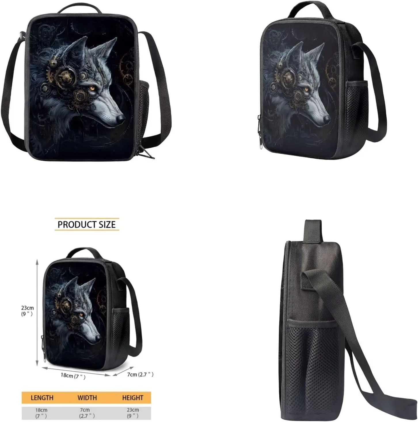 Cool Wolf Backpacks for School Boys Backpack and Lunch Box Set 17 Inch Elementary School Bags for Boys BookBag with Water Bottle Sleeve Pencil Case 4 Piece Daypack