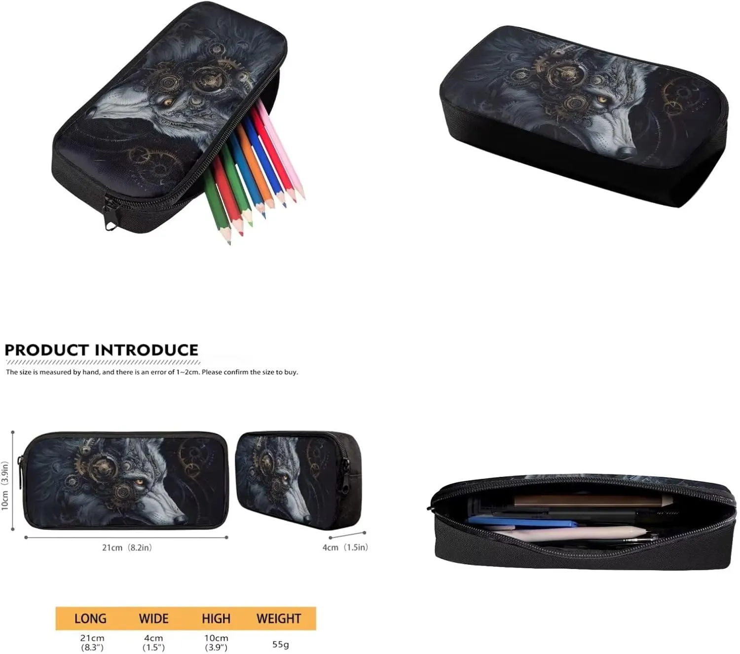 Cool Wolf Backpacks for School Boys Backpack and Lunch Box Set 17 Inch Elementary School Bags for Boys BookBag with Water Bottle Sleeve Pencil Case 4 Piece Daypack