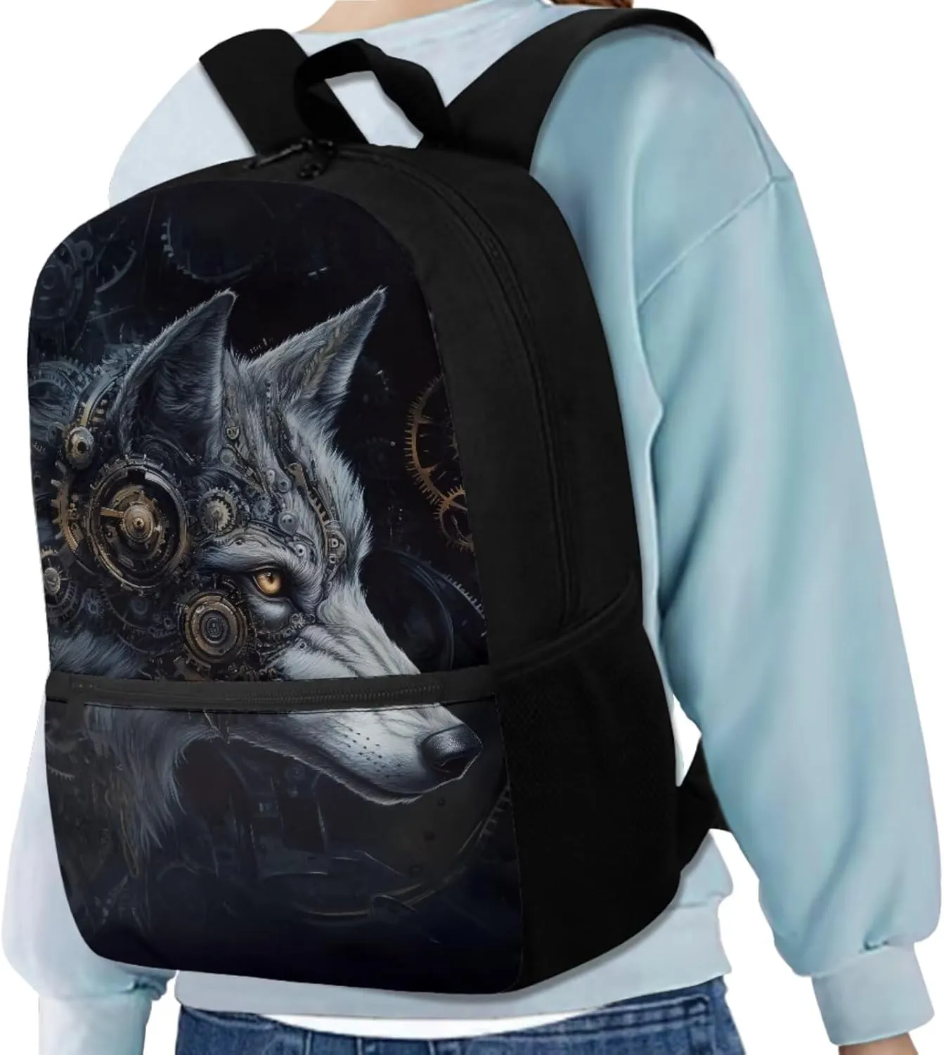 Cool Wolf Backpacks for School Boys Backpack and Lunch Box Set 17 Inch Elementary School Bags for Boys BookBag with Water Bottle Sleeve Pencil Case 4 Piece Daypack