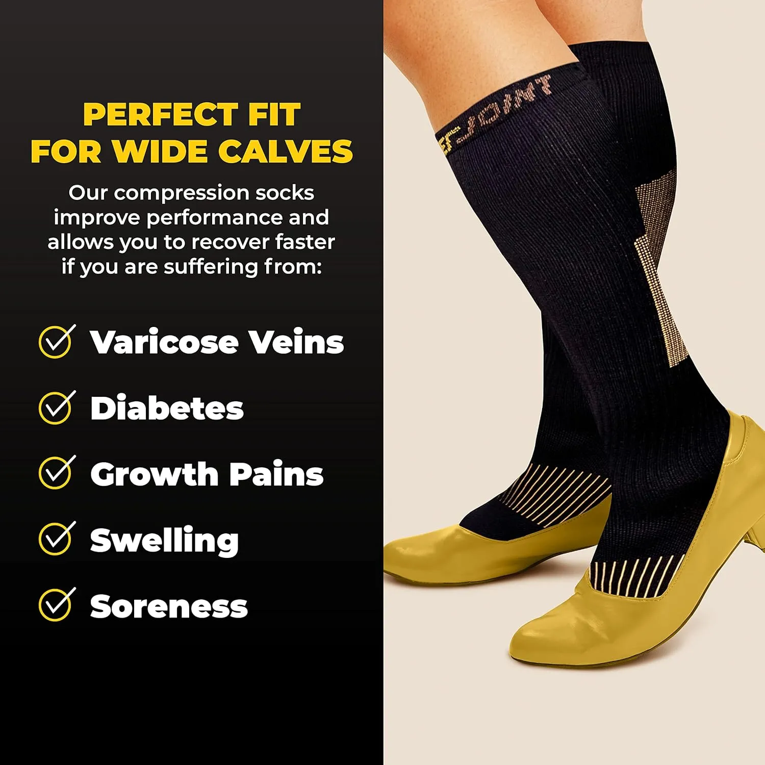 CopperJoint Copper Compression Socks Women Knee High, Easy On Wide Calf-Compression Socks Men for Circulation, for Women & Nurses, Support Sock, Running, Basketball, Travel, Sports - 3X-Large