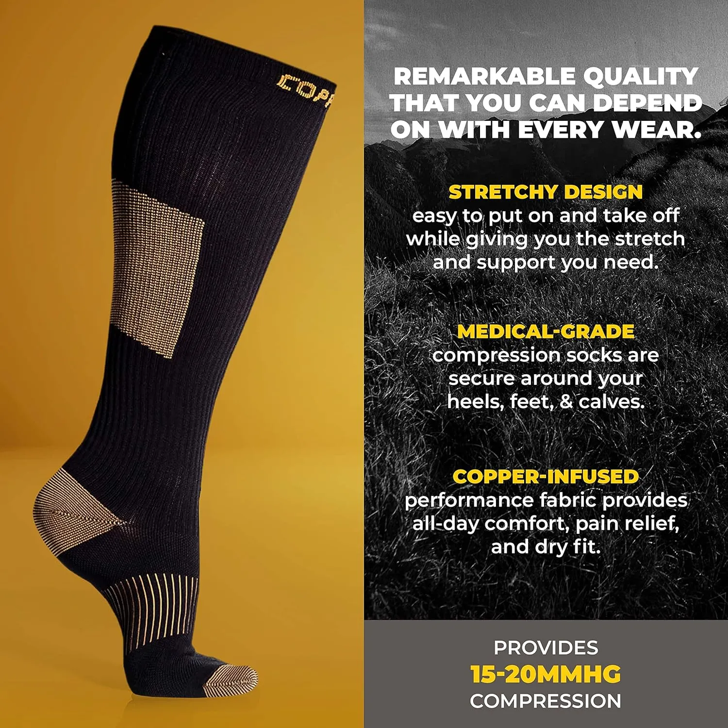 CopperJoint Copper Compression Socks Women Knee High, Easy On Wide Calf-Compression Socks Men for Circulation, for Women & Nurses, Support Sock, Running, Basketball, Travel, Sports - 3X-Large