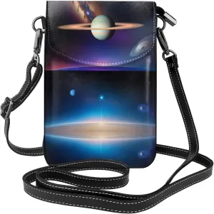 Cosmic Saturn Printing Leather Crossbody Flap Phone Bag - Versatile Gift for Women Walking, Camping, Shopping, and Travel