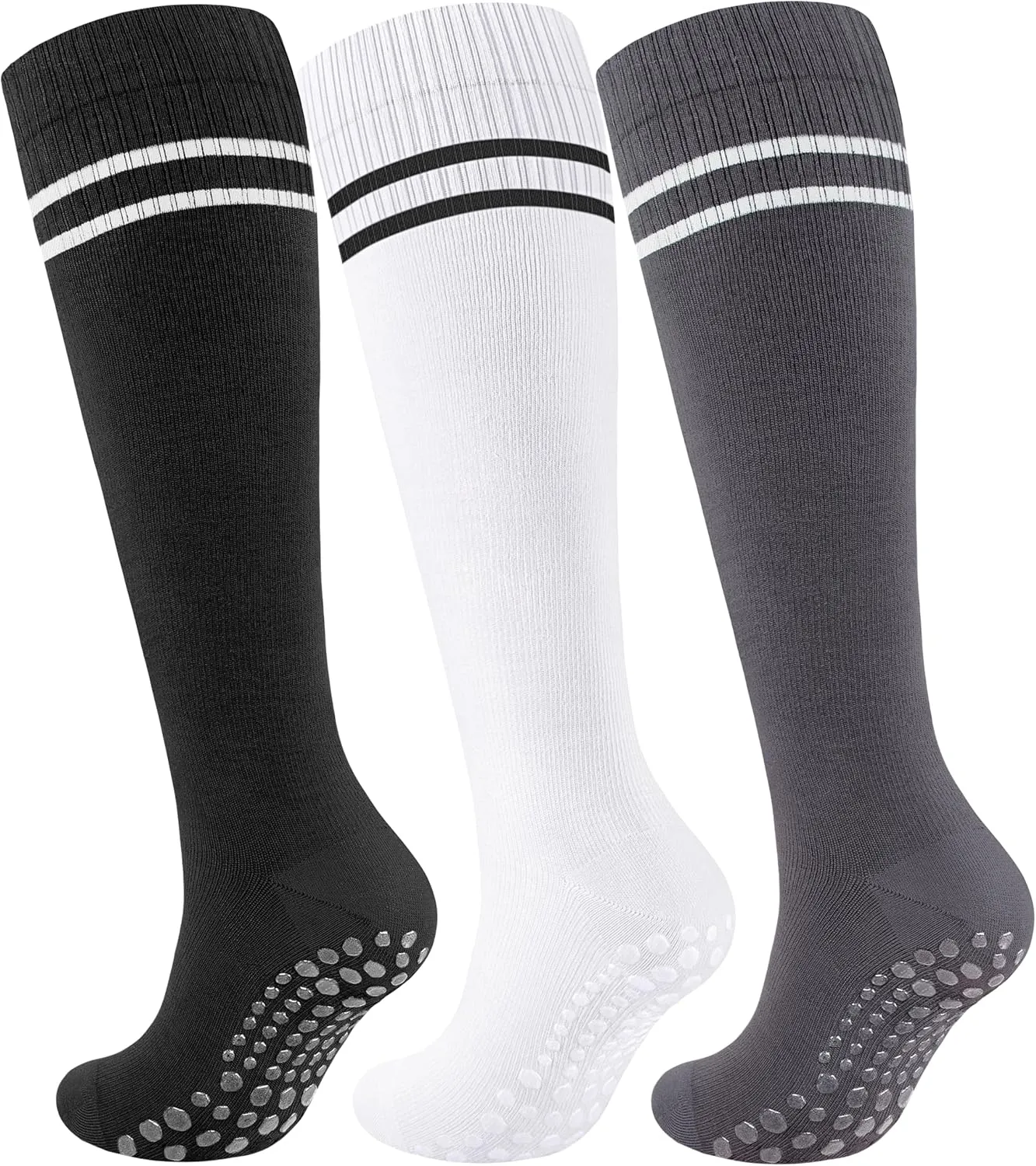 Cotton Compression Socks for Women&Men with Grips Non Slip 15-20mmHg Knee High Cute Sock for Nurses, Pregnancy, Yoga