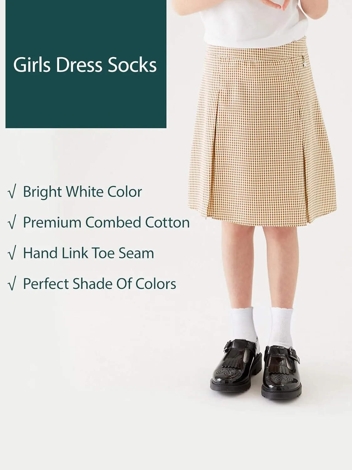 COTTON DAY Girls White Dressy Textured Short Socks Scallop Top Design 5 Pack