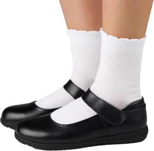 COTTON DAY Girls White Dressy Textured Short Socks Scallop Top Design 5 Pack