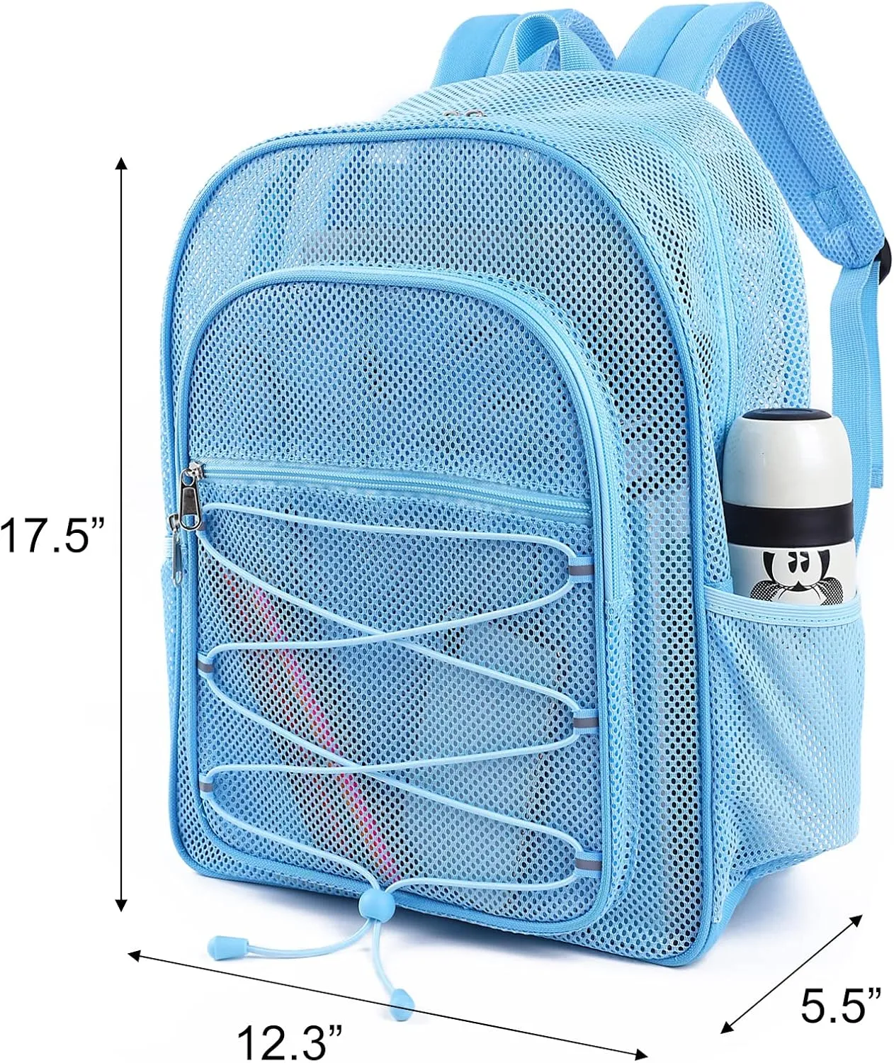 COVAX Heavy Duty Mesh Backpack, Semi-transparent Mesh Bookbag, See Through College Backpack with Bungee and Comfort Padded Straps for Commuting, Swimming, Beach, Outdoor Sports (Blue)