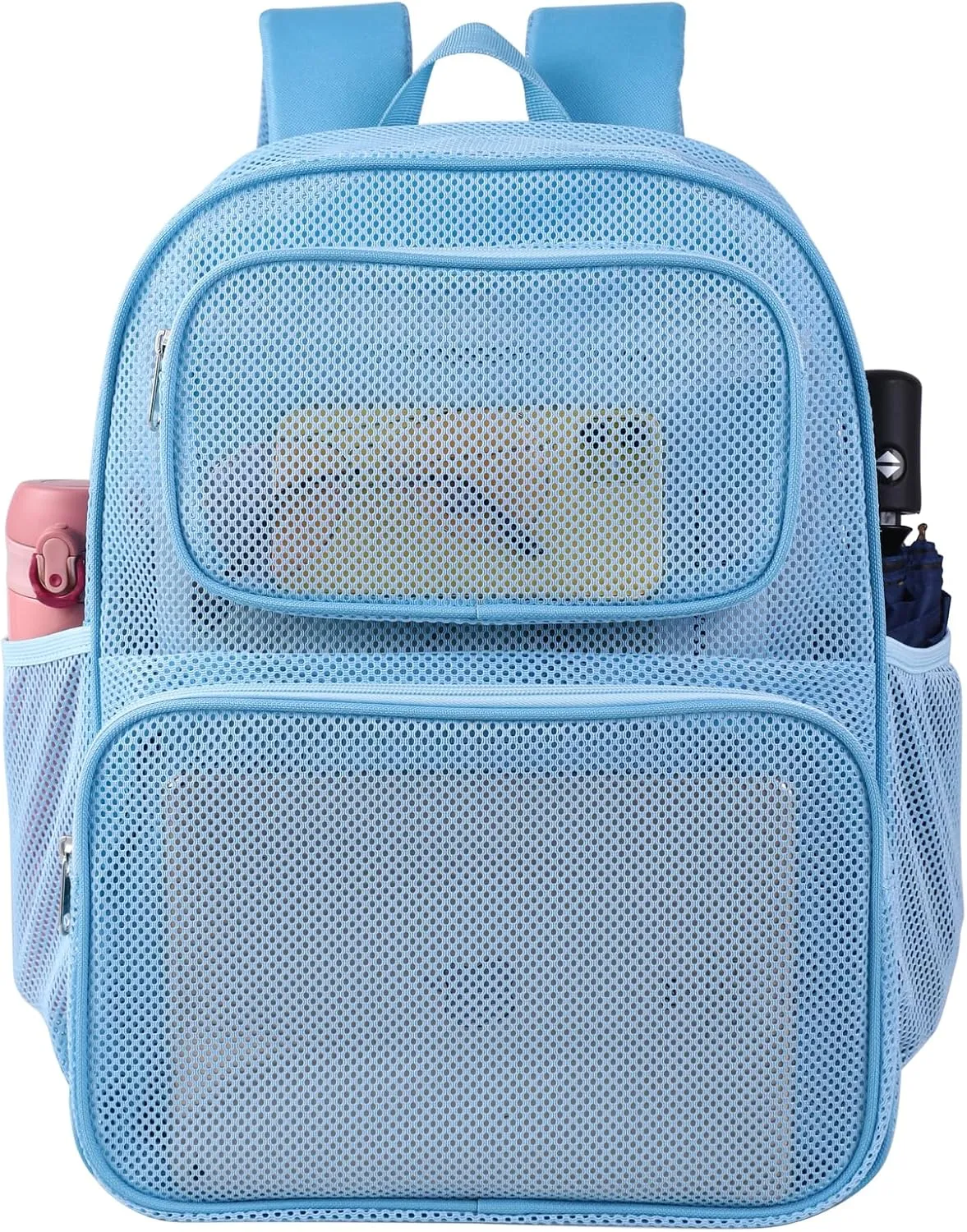 COVAX Large Mesh Backpack, Semi-transparent College Backpack, See Through Mesh Backpack with Bungee and Comfort Padded Straps for Travel, Swimming, Beach, Outdoor Sports (Blue)