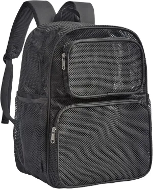 COVAX Large Mesh Backpack - Semi-transparent College Backpack with Bungee and Comfort Padded Straps for Travel, Swimming, Beach, Outdoor Sports