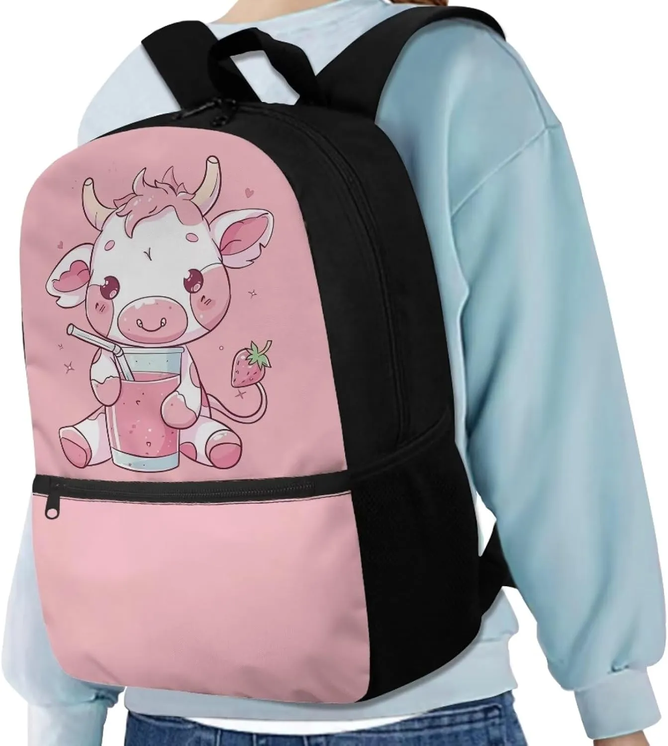 Cow School Backpcak for Girls 8-10/10-12 Pink Bookbag Kids 5th Grade/4th Grade Book Bag Elementary Student Back to School Pack Lightweight
