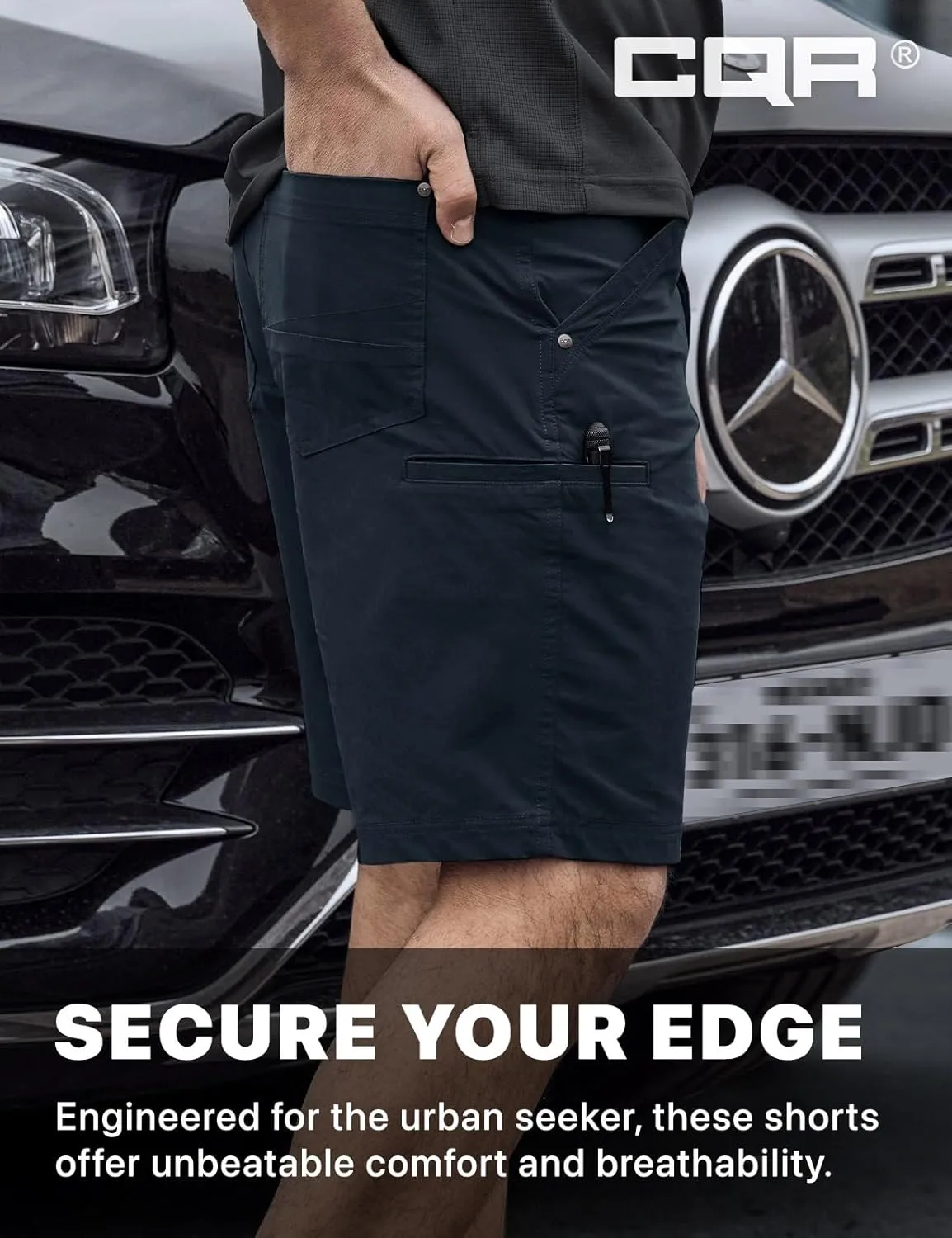 CQR Men's Stretch Utility Shorts, Lightweight Quick Dry Casual Shorts, Hiking Golf Cargo Shorts with Zipper Pockets
