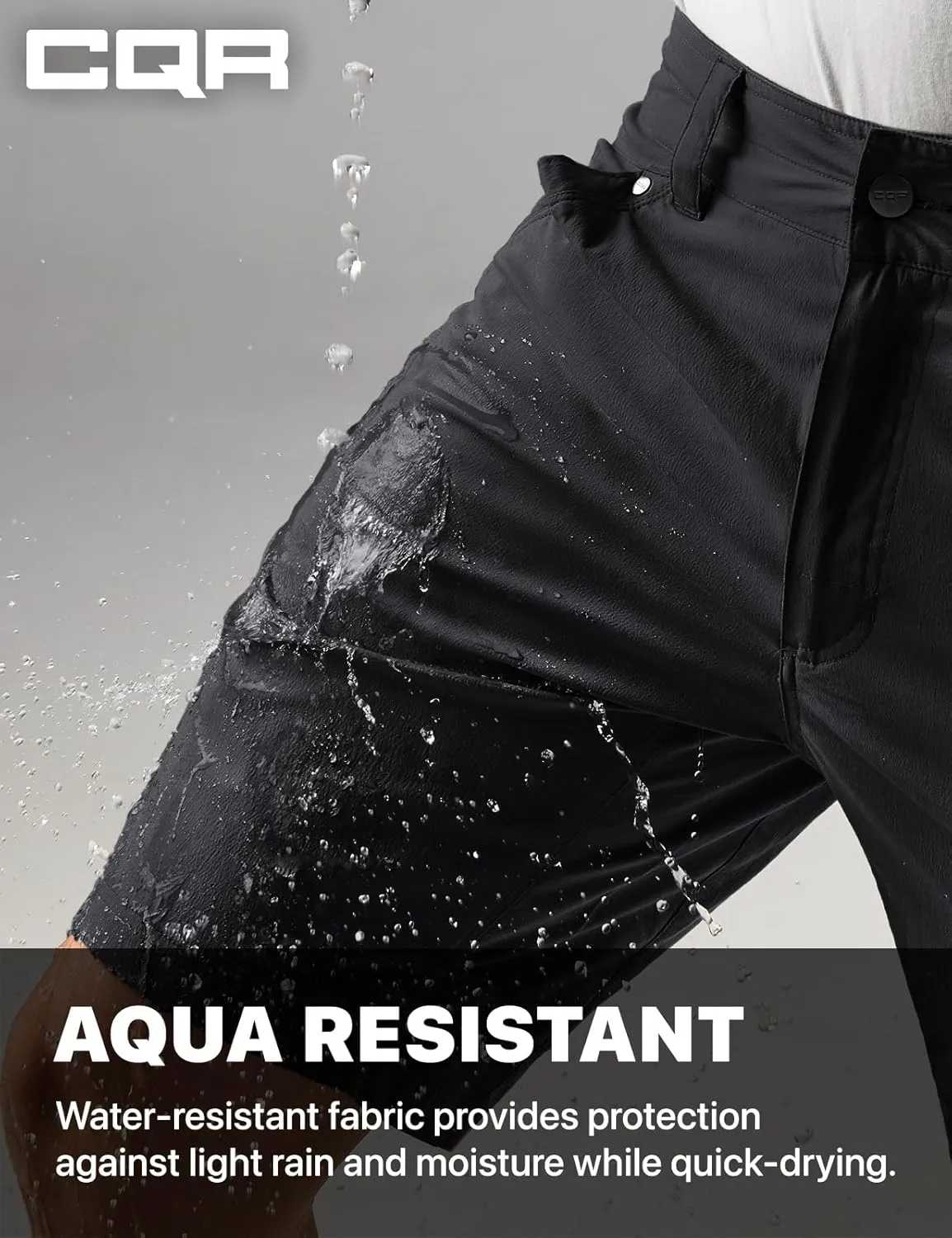CQR Men's Stretch Utility Shorts, Lightweight Quick Dry Casual Shorts, Hiking Golf Cargo Shorts with Zipper Pockets