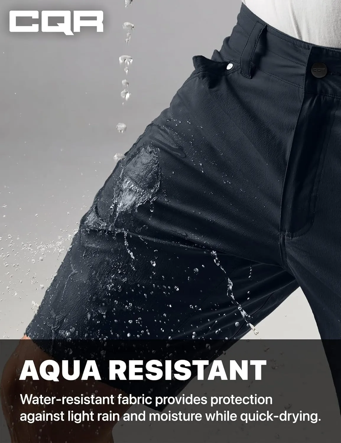 CQR Men's Stretch Utility Shorts, Lightweight Quick Dry Casual Shorts, Hiking Golf Cargo Shorts with Zipper Pockets