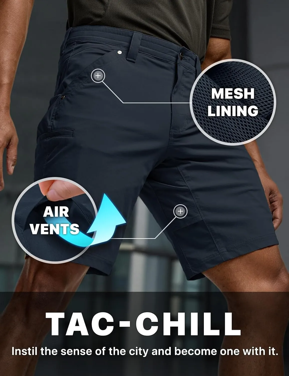 CQR Men's Stretch Utility Shorts, Lightweight Quick Dry Casual Shorts, Hiking Golf Cargo Shorts with Zipper Pockets