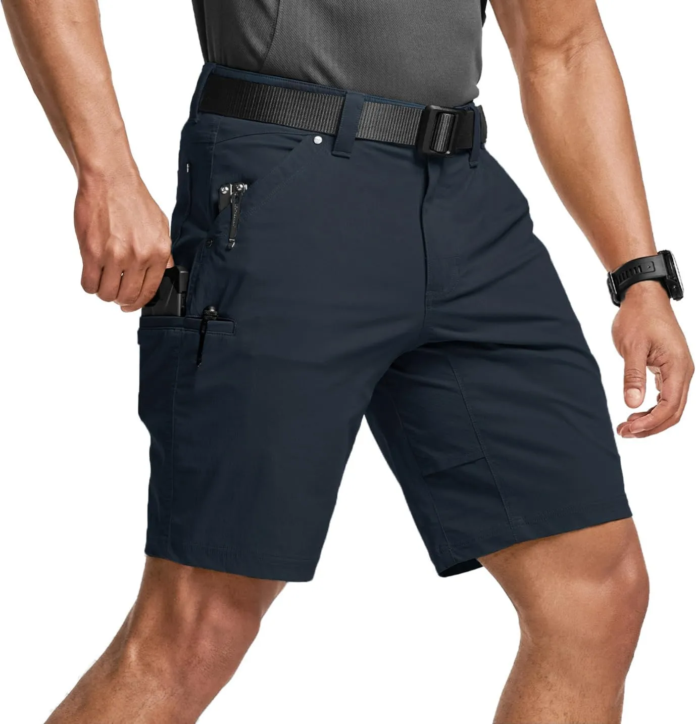 CQR Men's Stretch Utility Shorts, Lightweight Quick Dry Casual Shorts, Hiking Golf Cargo Shorts with Zipper Pockets