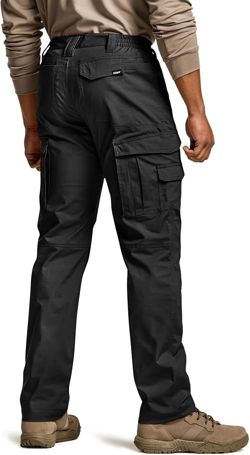 CQR Men's Utility Flex Cargo Pants, Classic-Fit Casual Stretch Work Pants, Water Resistant Lightweight Tactical Hiking Pants