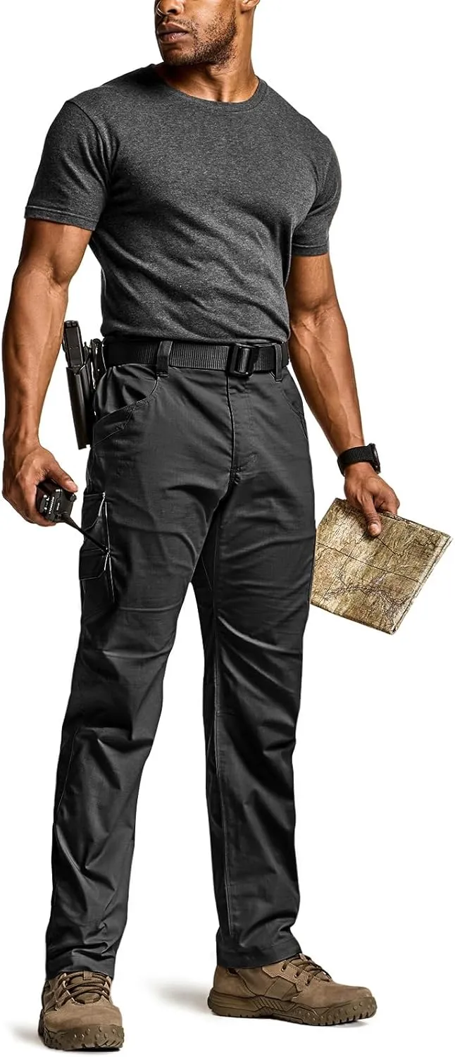 CQR Men's Utility Flex Cargo Pants, Classic-Fit Casual Stretch Work Pants, Water Resistant Lightweight Tactical Hiking Pants