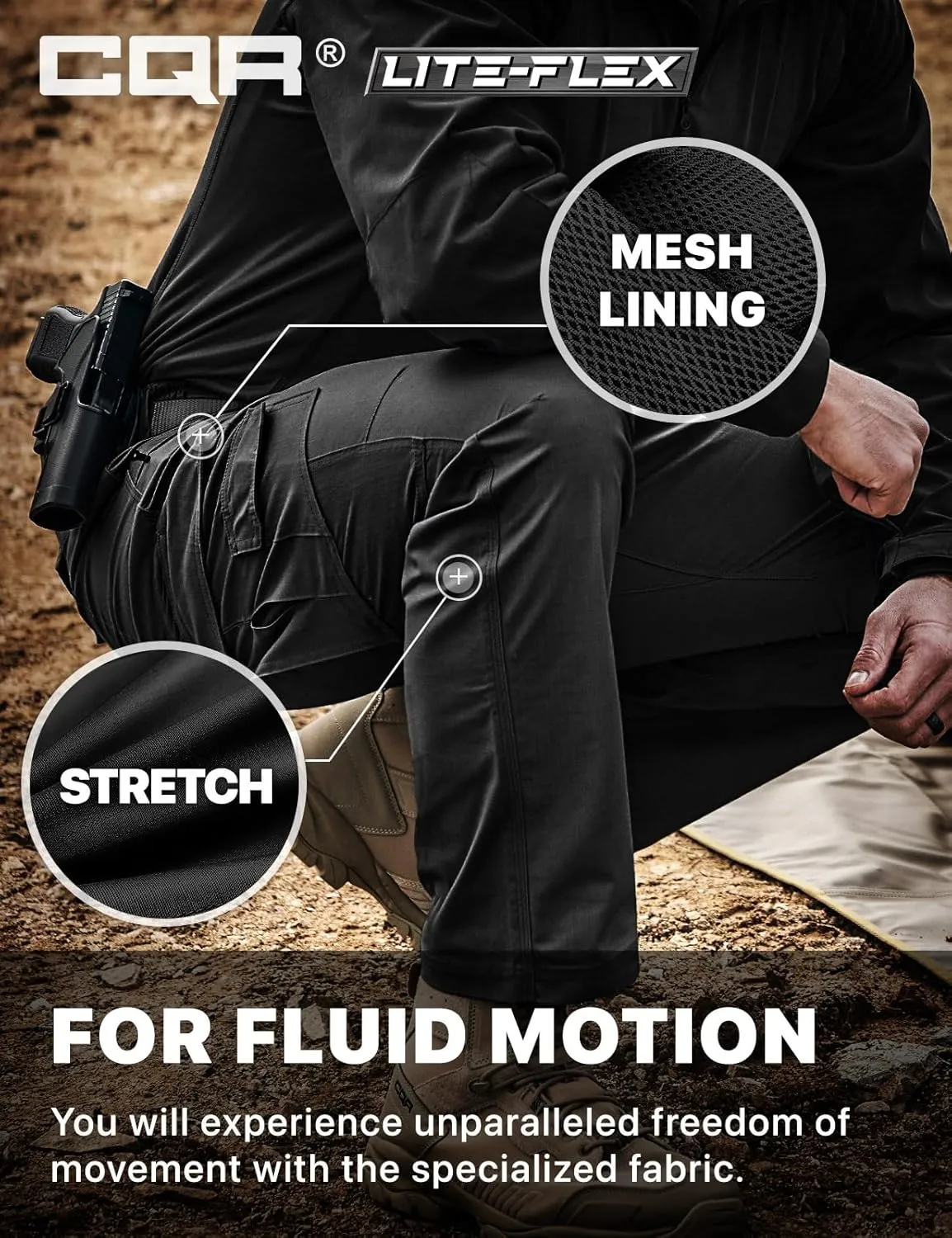 CQR Men's Utility Flex Cargo Pants, Classic-Fit Casual Stretch Work Pants, Water Resistant Lightweight Tactical Hiking Pants