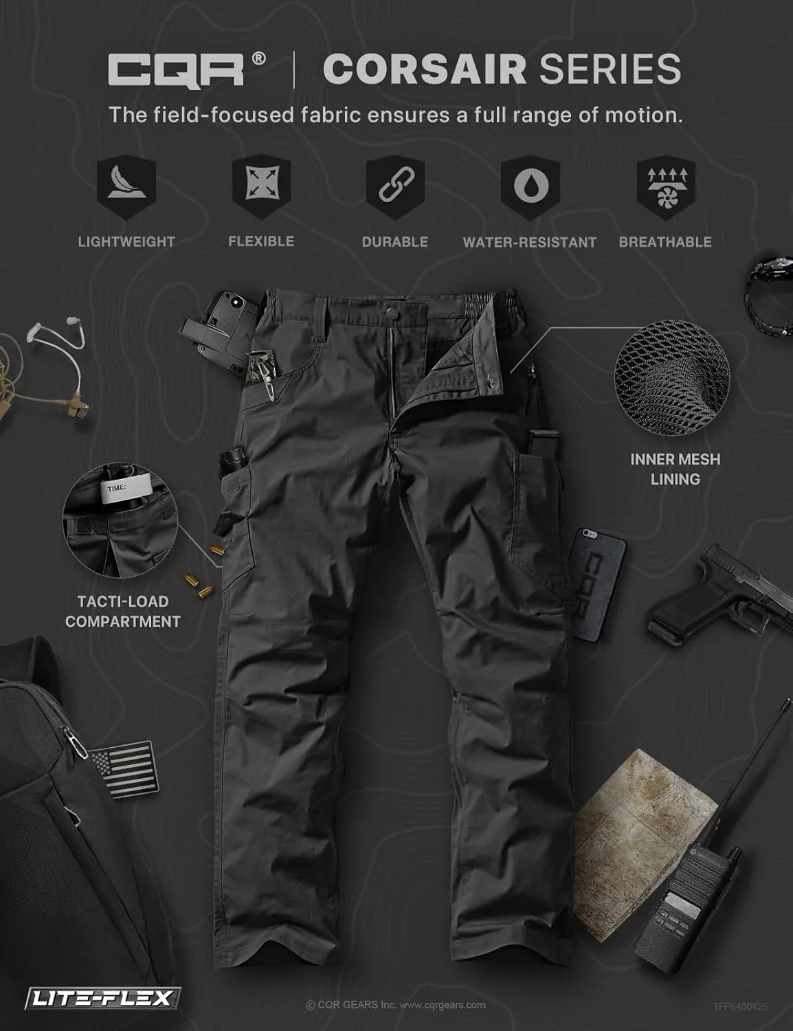 CQR Men's Utility Flex Cargo Pants, Classic-Fit Casual Stretch Work Pants, Water Resistant Lightweight Tactical Hiking Pants