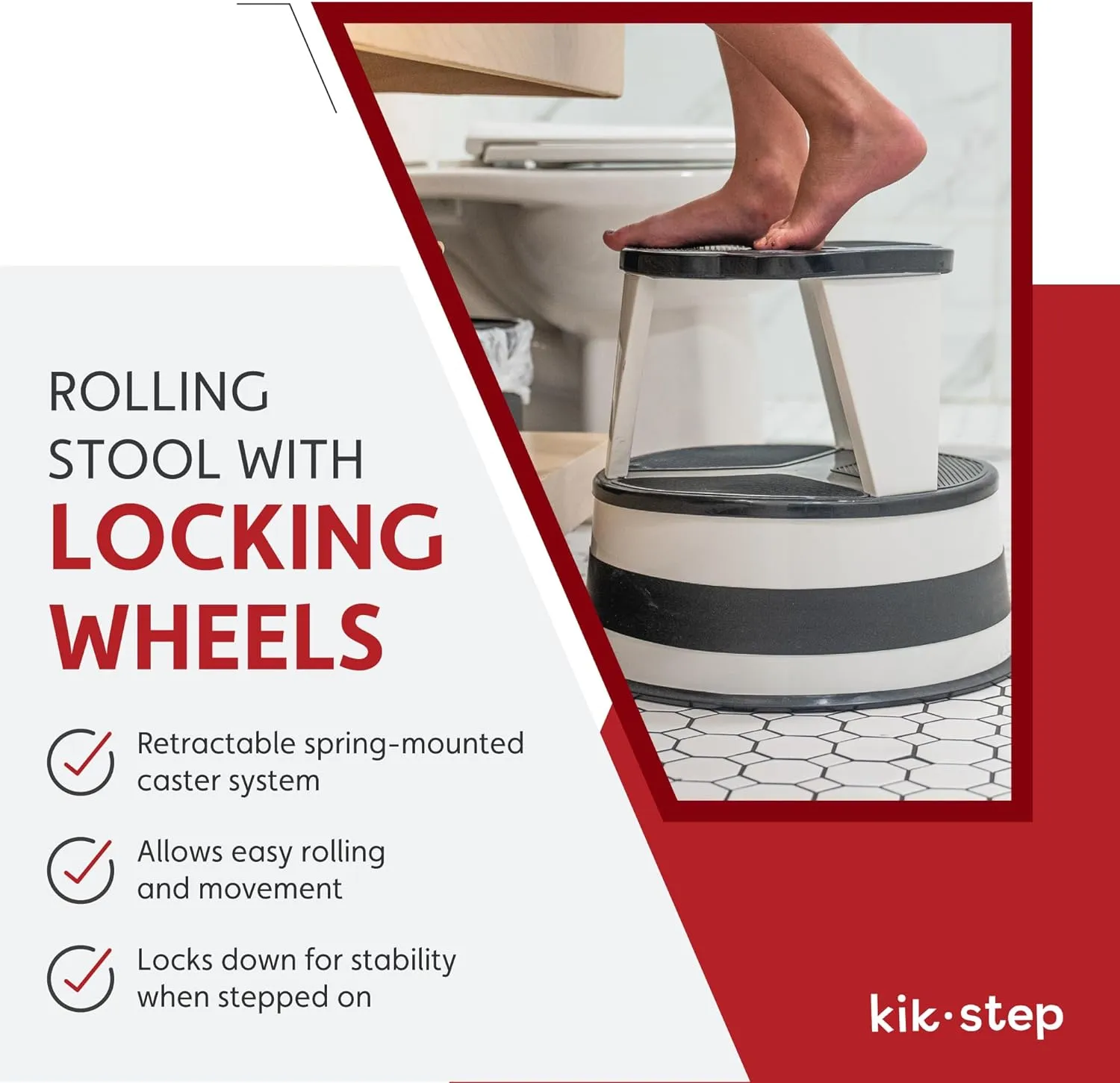 Cramer Kik Step Steel Step Stool - Two Step Stool, Holds 350 lbs (Red)