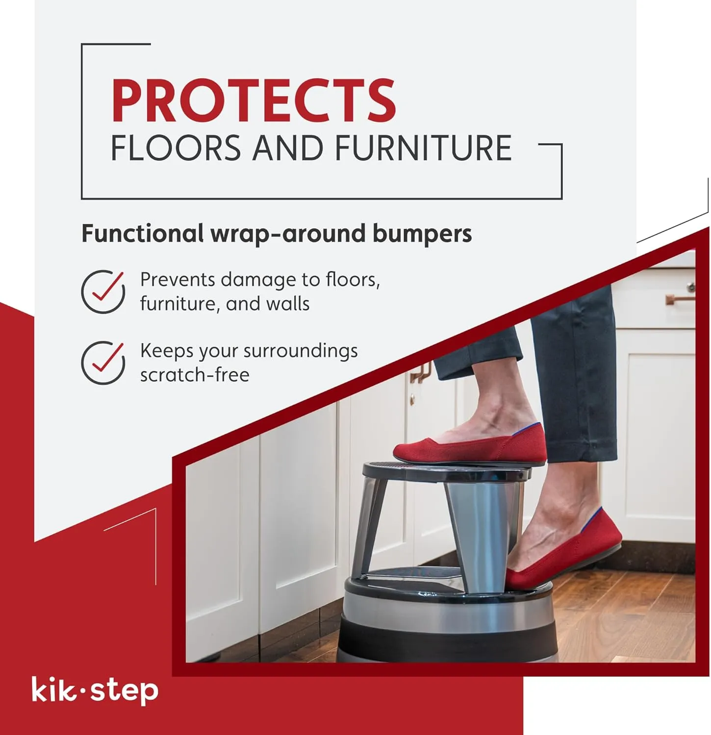 Cramer Kik Step Steel Step Stool - Two Step Stool, Holds 350 lbs (Red)