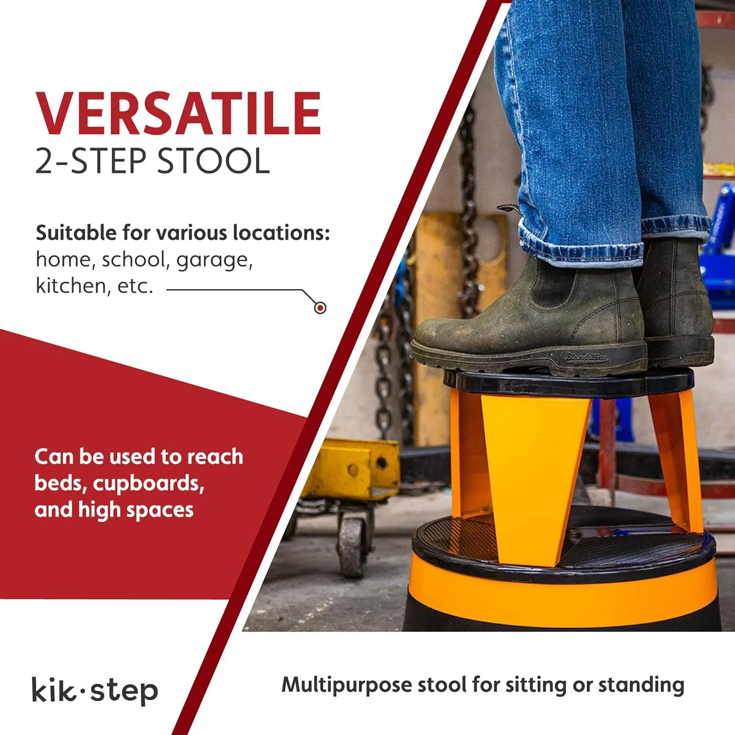 Cramer Kik Step Steel Step Stool - Two Step Stool, Holds 350 lbs (Red)
