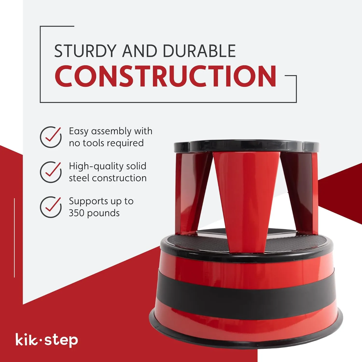 Cramer Kik Step Steel Step Stool - Two Step Stool, Holds 350 lbs (Red)