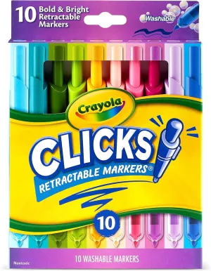Crayola Clicks Retractable Markers (10ct), No Dry Washable Markers for Kids, Bold Colors, Click Markers for School, Easter Basket Stuffers & Gifts for Kids