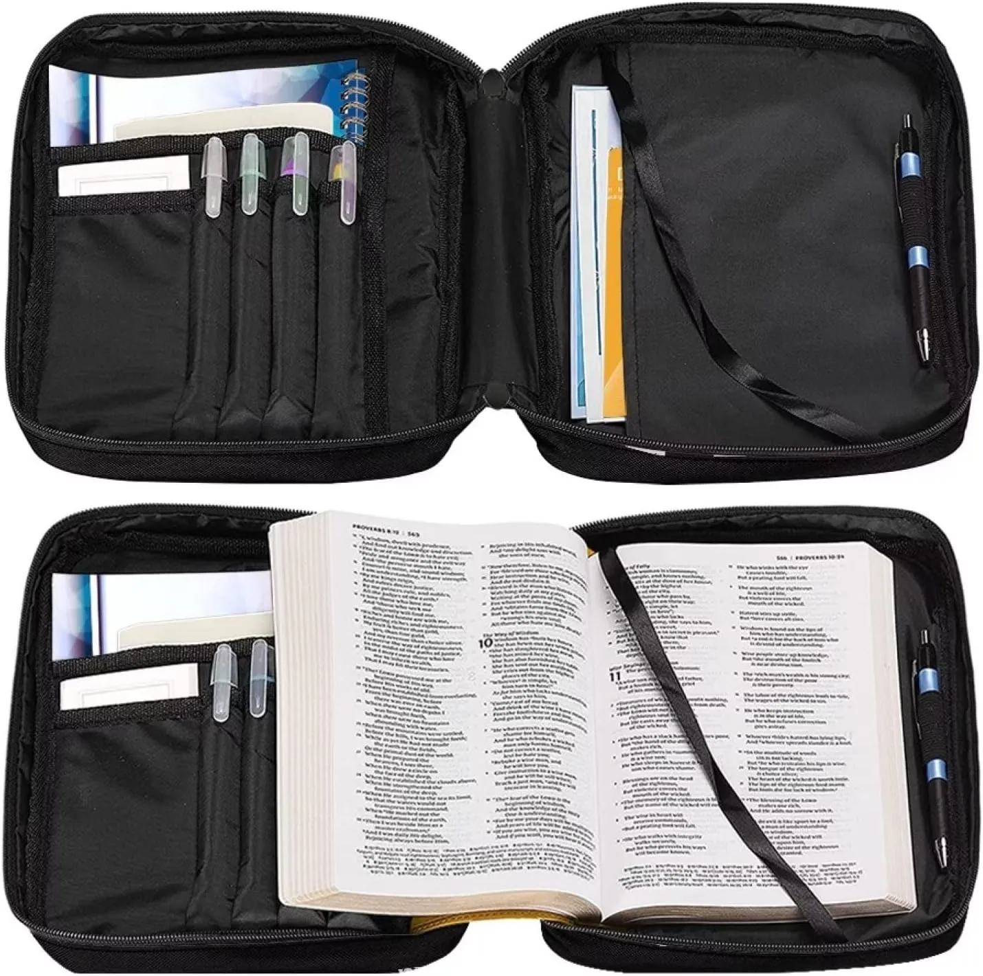 Cross Floral Bible Cover Bag with Zipper Pockets Portable Handle Handbag Tote for Church Pray