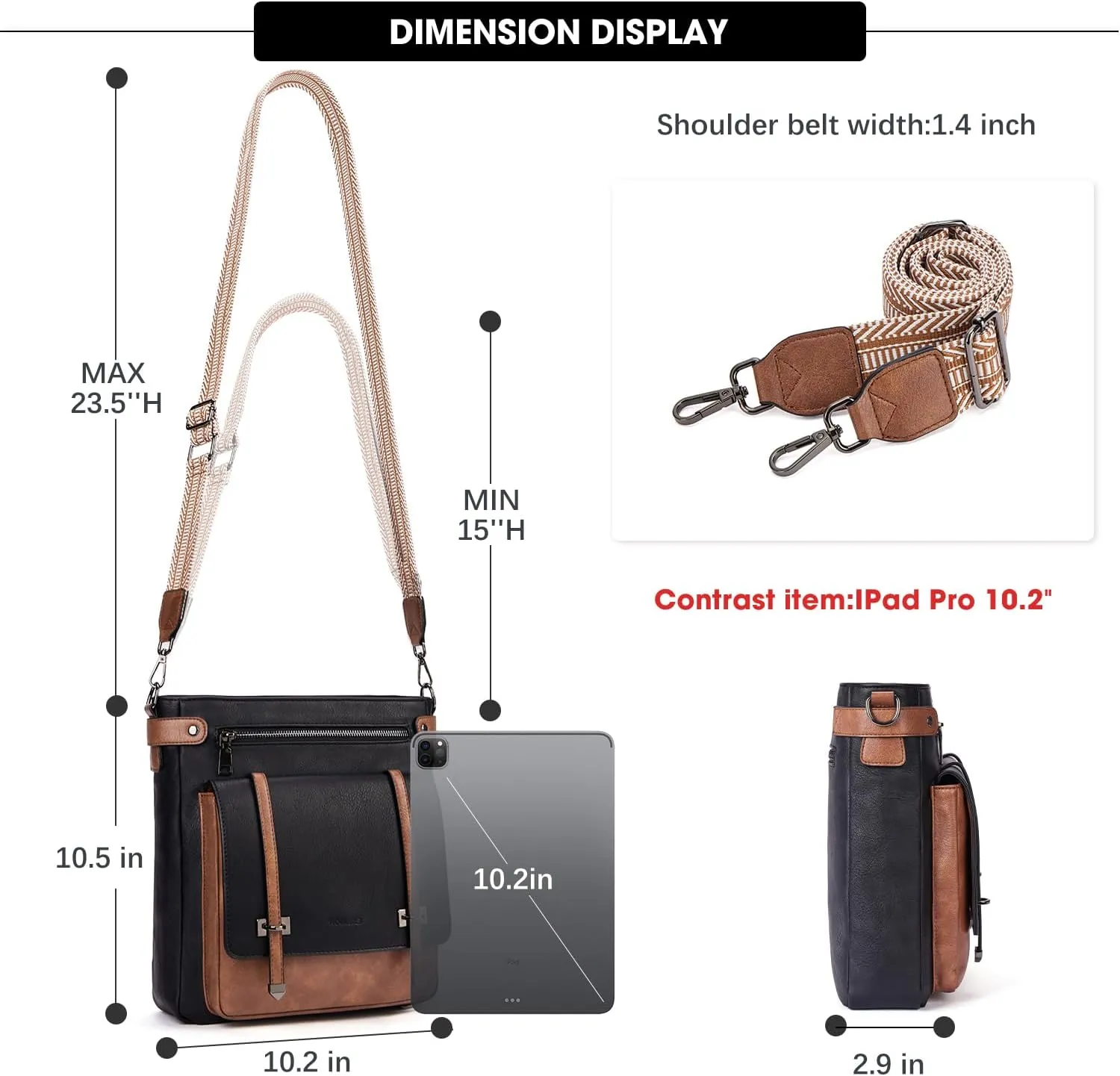 Crossbody Bags for Women,Multi Pocket Crossbody Purses Vegan Leather Shoulder Handbags Travel Purse Adjustable Strap