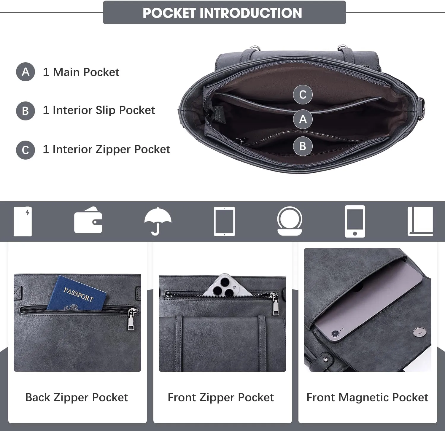 Crossbody Bags for Women,Multi Pocket Crossbody Purses Vegan Leather Shoulder Handbags Travel Purse Adjustable Strap