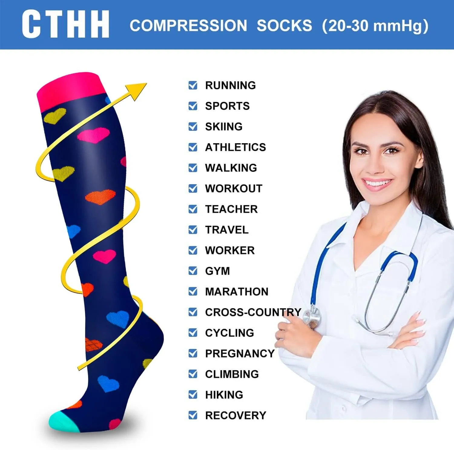 CTHH 5/7 Pairs Compression Socks for Women & Men Circulation - Compression Stockings for Support Running Athletics Nursing Travel
