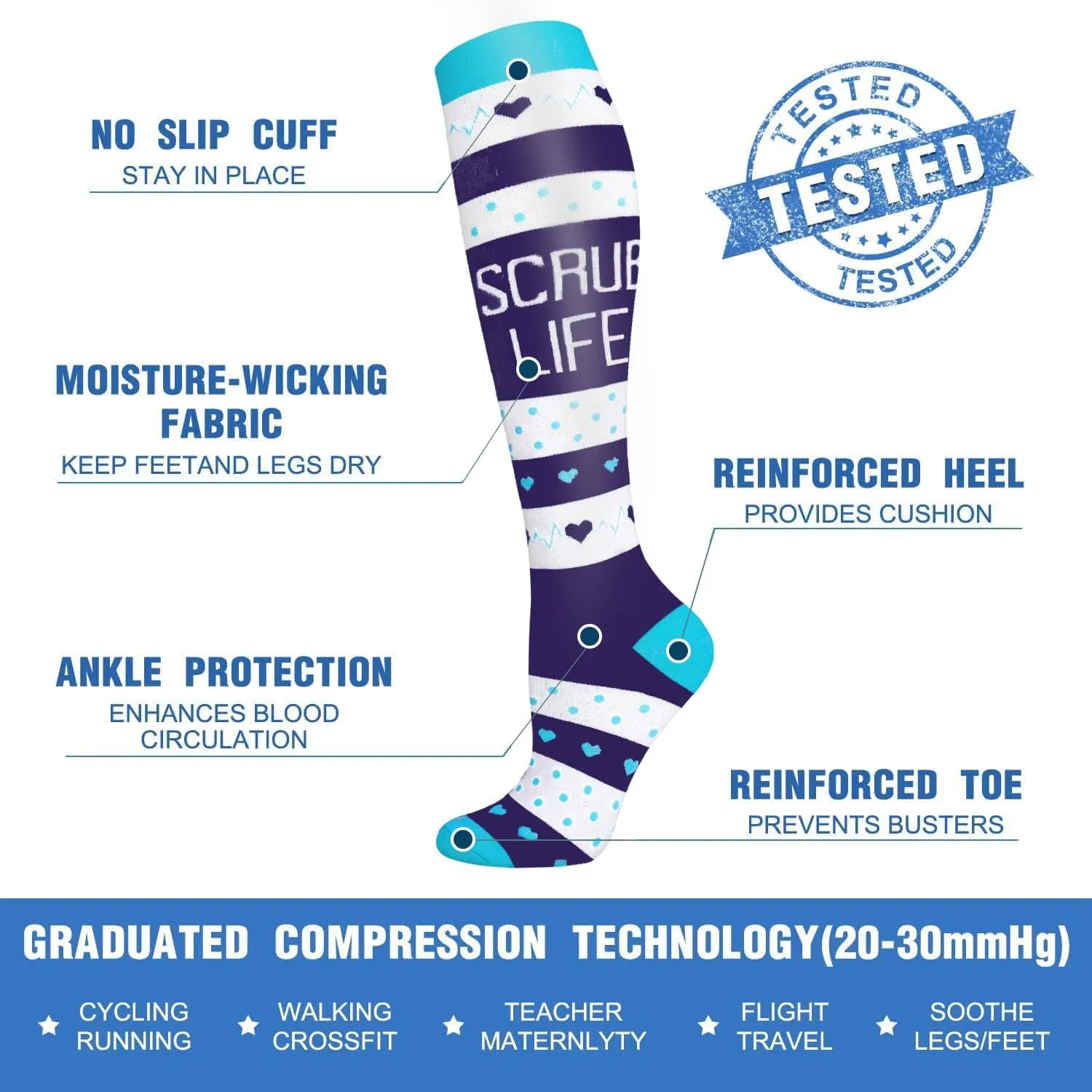 CTHH 5/7 Pairs Compression Socks for Women & Men Circulation - Compression Stockings for Support Running Athletics Nursing Travel