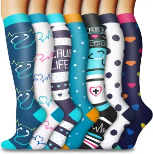 CTHH 5/7 Pairs Compression Socks for Women & Men Circulation - Compression Stockings for Support Running Athletics Nursing Travel
