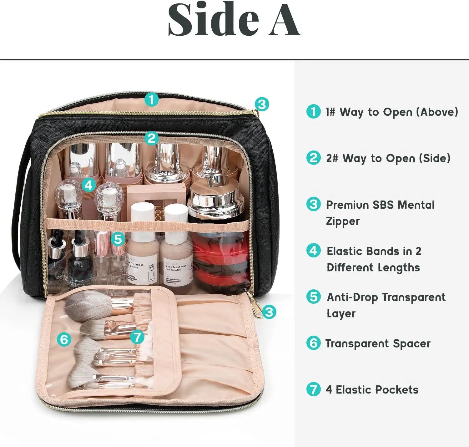 CUBETASTIC Travel Makeup Bag - Large Makeup Pouch Waterproof & Portable Cosmetic Organizer Bag PU Leather Zipper Pouches for Women and Girls