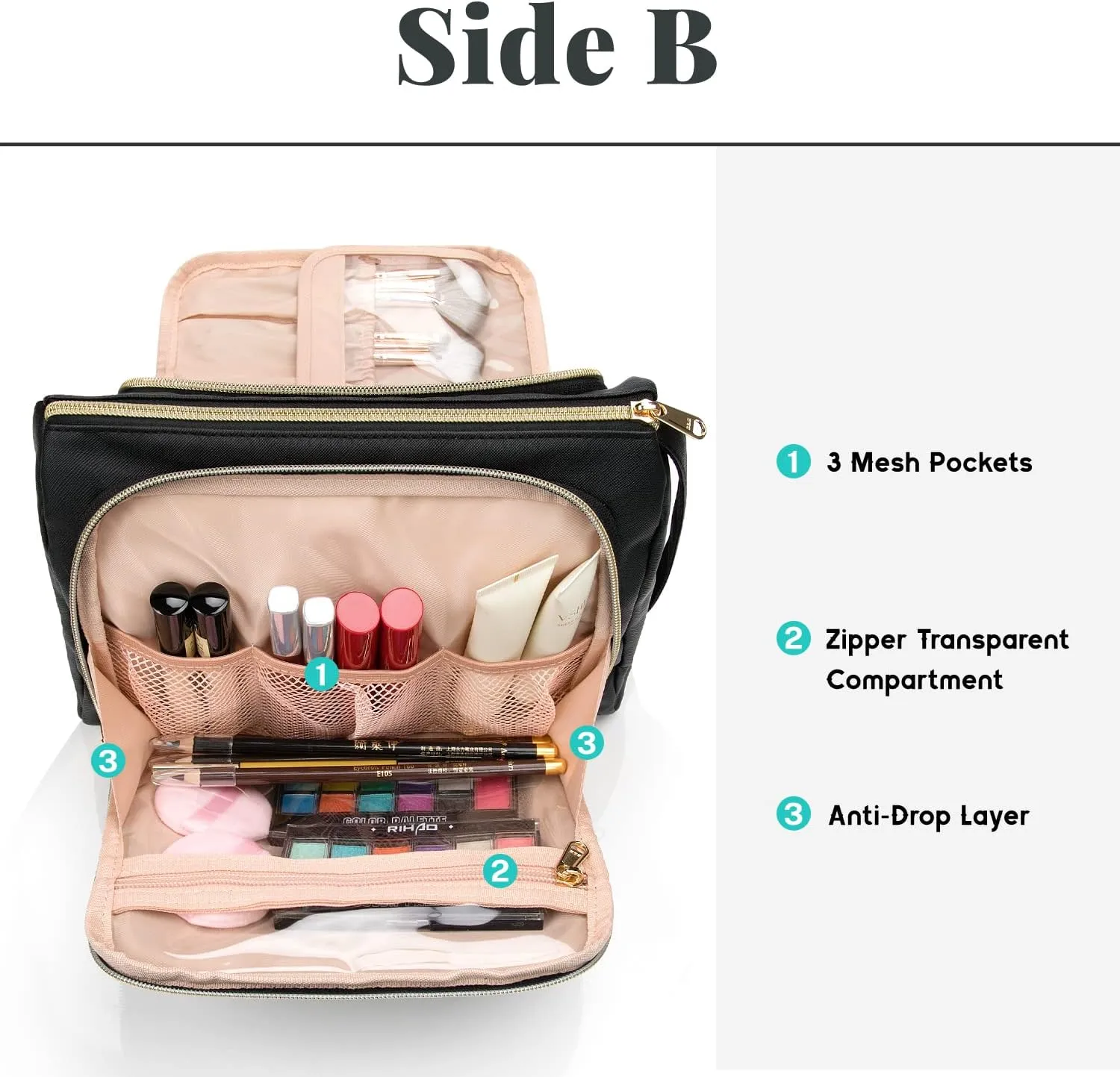 CUBETASTIC Travel Makeup Bag - Large Makeup Pouch Waterproof & Portable Cosmetic Organizer Bag PU Leather Zipper Pouches for Women and Girls