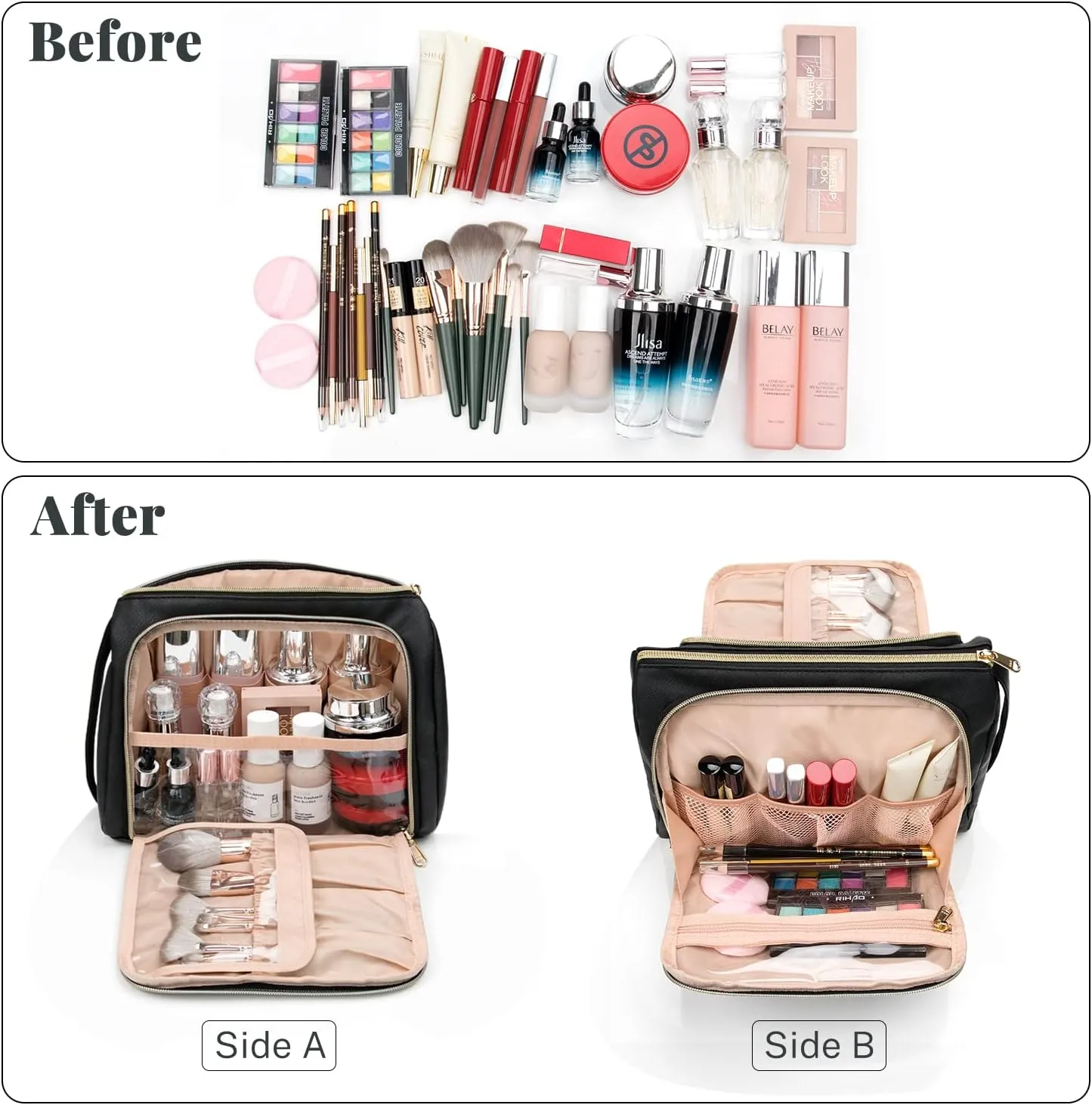 CUBETASTIC Travel Makeup Bag - Large Makeup Pouch Waterproof & Portable Cosmetic Organizer Bag PU Leather Zipper Pouches for Women and Girls