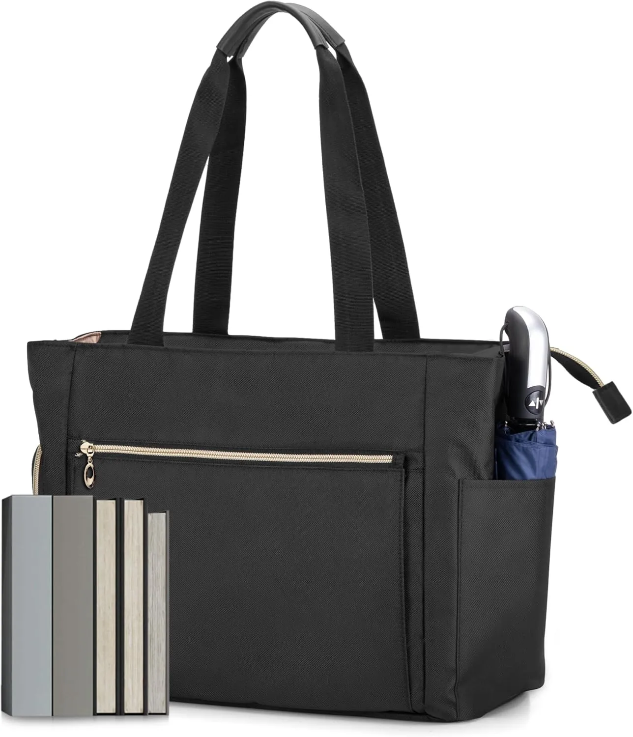 CURMIO Teacher Tote Bag for Women, Teacher Work Bag with Cup Holder and Laptop Compartment, Large Utility Tote for Teachers, Black, Bag Only