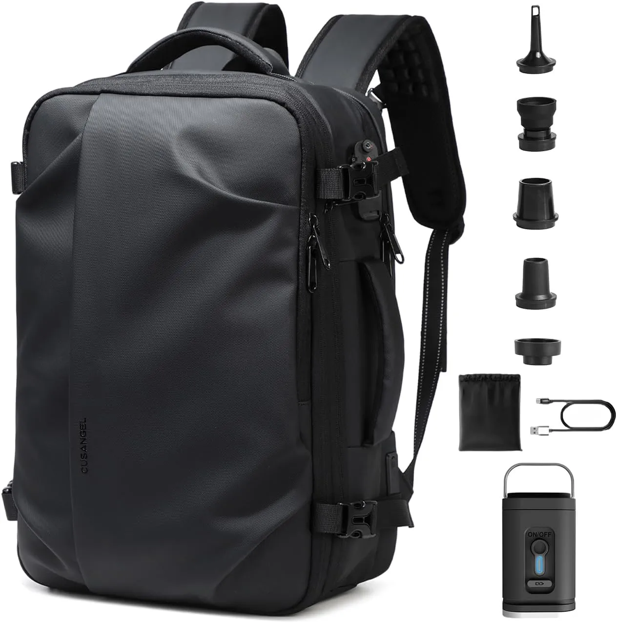 Cusangel compression Vacuum Backpack for Travel with Portable Electric Vac Pump,Vacpack,Pocket Air Pump, 45L Expandable 60L Airback (with Vacuum pump)