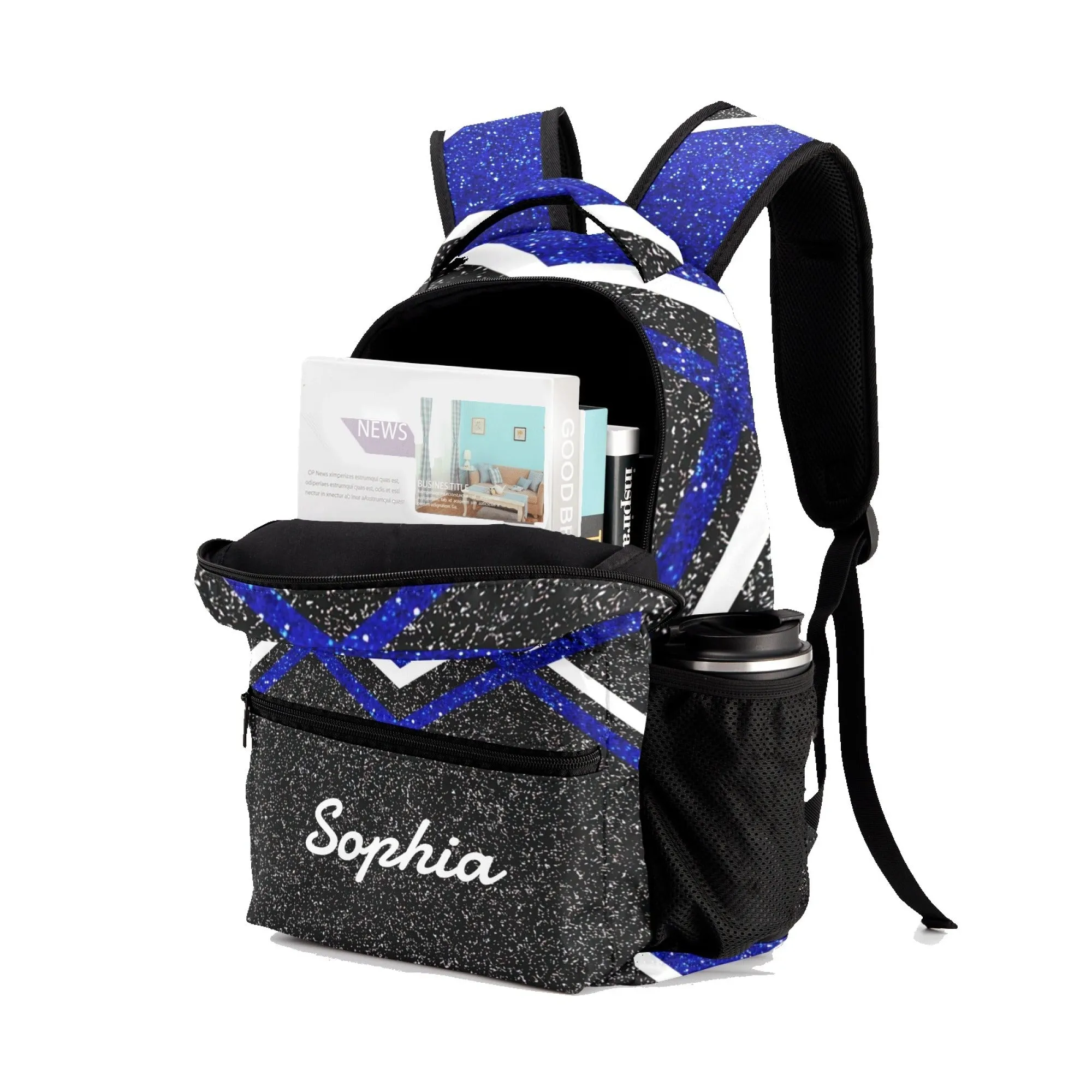 Custom Blue Cheer Cheerleader Personalized Causual Shoulder Bag Sports Leisure Camping Backpack for Women and Men